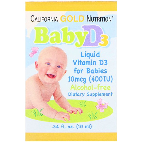 California Gold Nutrition, Вітамін D3, дитячі краплі, 10 мкг (400 МО), 0,34 ж.унц. (10 мл)